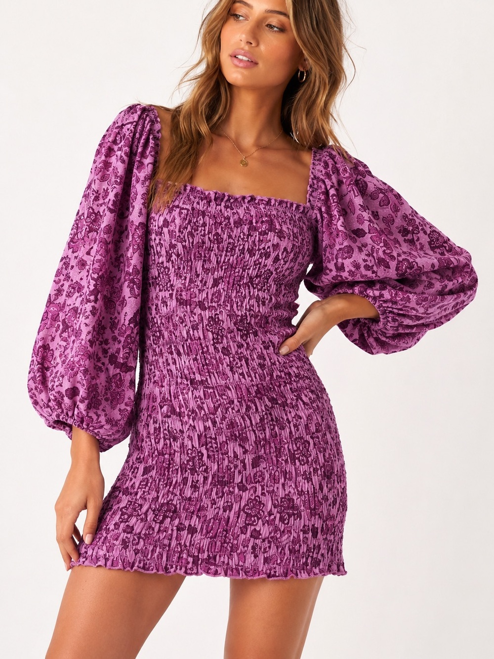 Free People Smocked Floral Mini Dress Romantic Coquette Boho fairycore festival